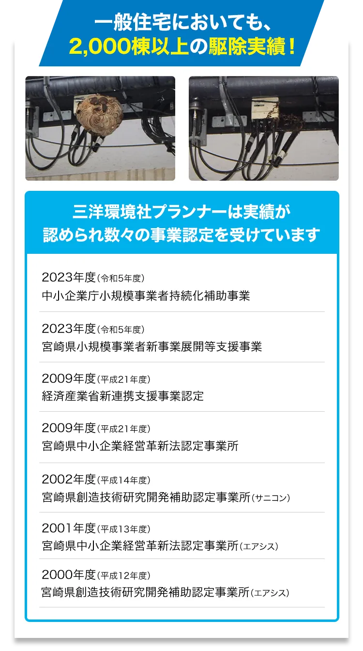 一般住宅においても、2,000棟以上の駆除実績！